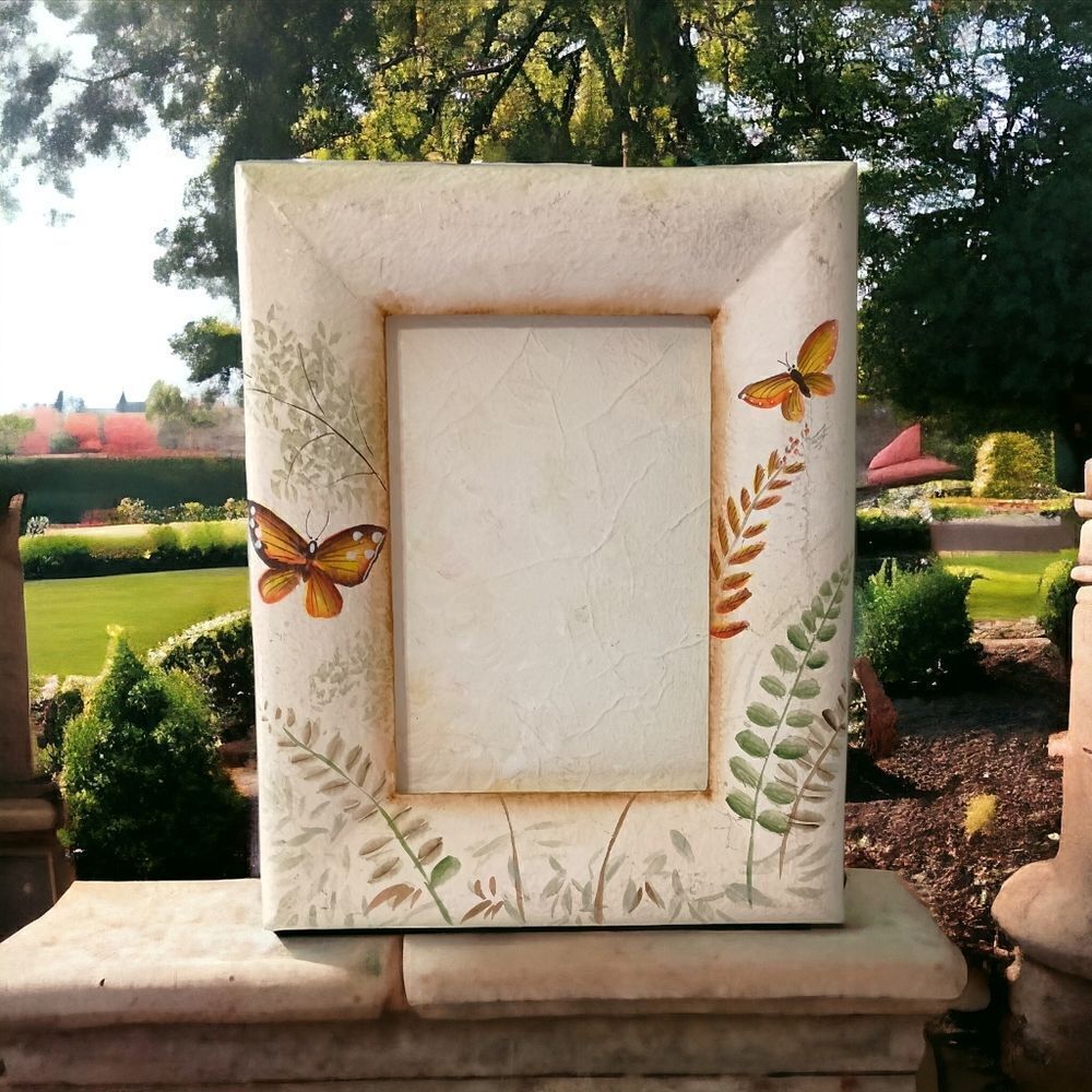 Butterfly Paper Mache' Photo Frame Cottagecore Fairy Garden Vintage 90s Painted.